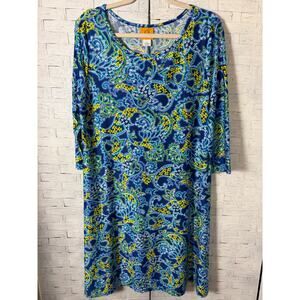 Ruby Rd womens dress sheath blue green paisley through 3/4 sleeve hippie Boho￼ ￼
